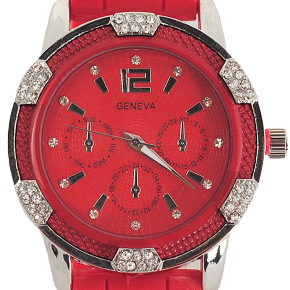 Geneva Silicone Band Rhinestone Bezel Watch